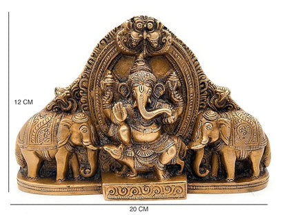 Chhariya Crafts Metal Wall Hanging Ganesha Idol with Elephant Pair Decorative Showpiece