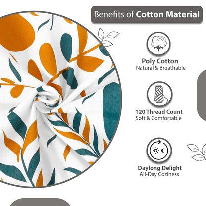 Divine Casa 144 TC Cotton Bedsheet for Double Bed with 2 Pillow Cover Colour Teal Mustard