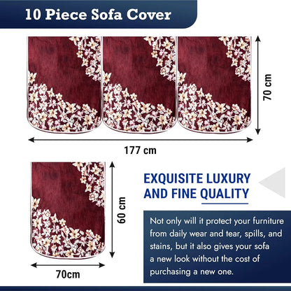 Kuber Industries Sofa Cover Set Flower Sofa Cover Velvet 5 Seater Couch Cover Maroon