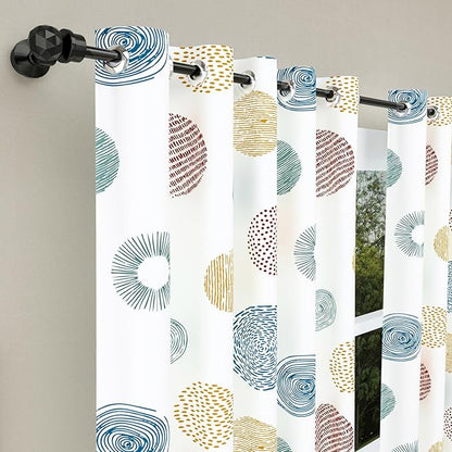 Haus & kinder Cotton Curtains Set of 2 for Bedroom Window Door Curtains (5ft x 7ft) | Colour Rounnd Rhythms Beige
