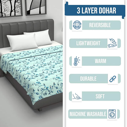 Divine Casa Floret 100% Cotton Double Dohar 120 GSM Soft & Lightweight Throw Blanket Colour Winter Fern