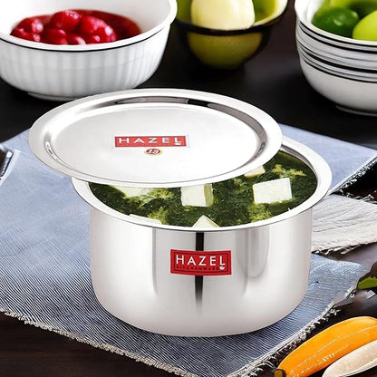 Hazel Alfa Stainless Steel Tope Patila with Lid Round Bottom Boiling Vessels Bhagona Dekchi (2.4 Litre)