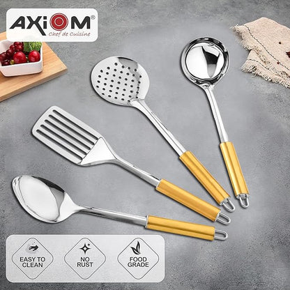 Axiom Kitchen Tools Stainless Steel with Golden Handle Heavy Gauge Non-Stick 4 Piece Set