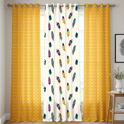 Urban Space Cotton Curtains for Door Combo Set of 3 Tieback & Eyelets Included with Curtains Yellow Star & Dream Catcher