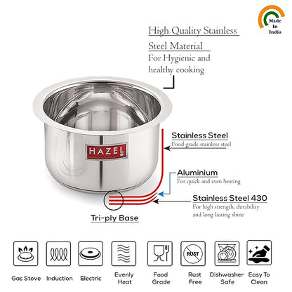Hazel Induction Base Tope 22.5 cm with 3300 ml Capacity Stainless Steel Induction Bottom