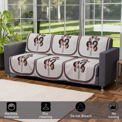 Kuber Industries Set of 10 Velvet Anti-Skid Sofa Cover 5-Seater Digital Flower-Cream & Brown