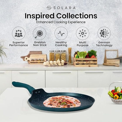Solara Granite Dosa Tawa Non Stick Pan 28cm, Dosa Tawa Induction Base & Gas Compatible With Soft-touch Handles | Bezel