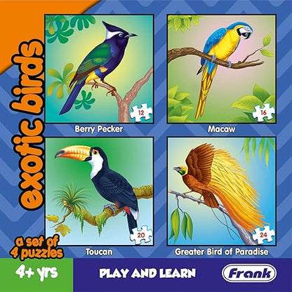 Frank Exotic Birds Animal Kingdom - A Set of 4 Jigsaw Educational Puzzle for Focus and Memory - 11606