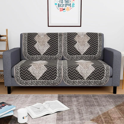 Kuber Industries Set of 4 Durable 2 Seater Sofa Covers for Living Room Stone Mayur Dark Grey & Brown