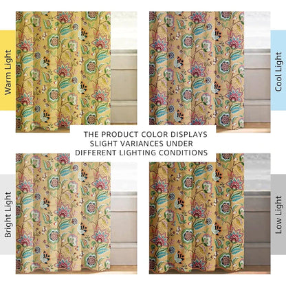 Cloth Fusion Blackout Printed Premium Door Curtains 7 Feet Long Set of 2 Yellow Garden