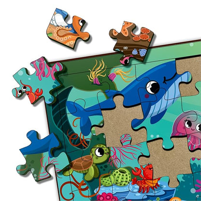 Mini Leaves 35 Piece Puzzle for Kids | Ocean Animals Jigsaw Puzzle | Educational Toys for Kids 3+ Years With Wooden Tray