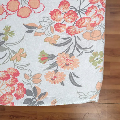 Divine Casa 144 TC 100% Cotton Floral Print Peach Super Soft Elastic Fitted Bedsheets Single Bed Colour Peach amber