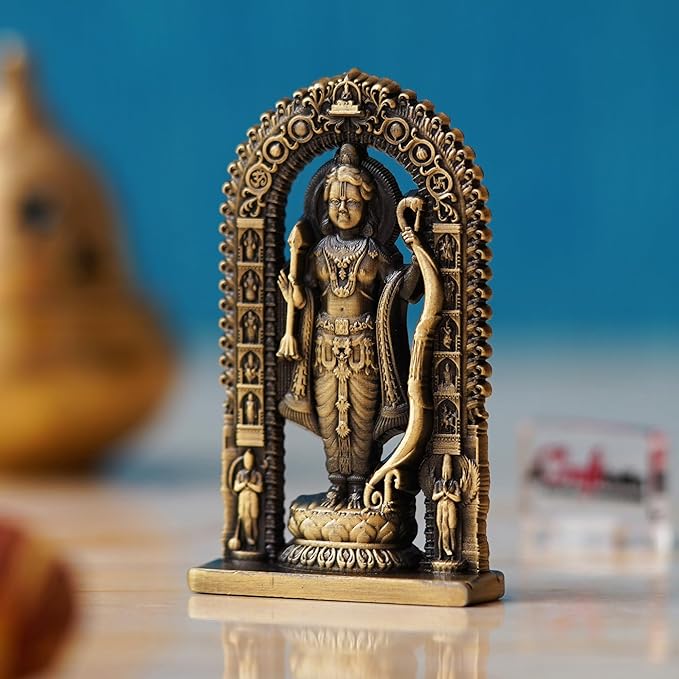 Ecraftindia Golden Metal Handcrafted Shri Ram Statue Holding Bow & Arrow | Ayodhya Ram Lalla Idol