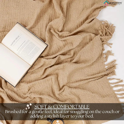 Homadorn Waffle Weave Cotton Throw Blanket  Colour Beige