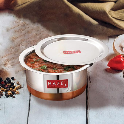 Hazel Steel Copper Bottom Tope with Lid 1500 ml Copper Bottom Vessels for Cooking Copper Bottom