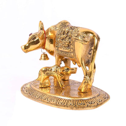 Jaipur Ace Kamdhenu Cow With Calf Statue Standard Size Golden kamdhenu