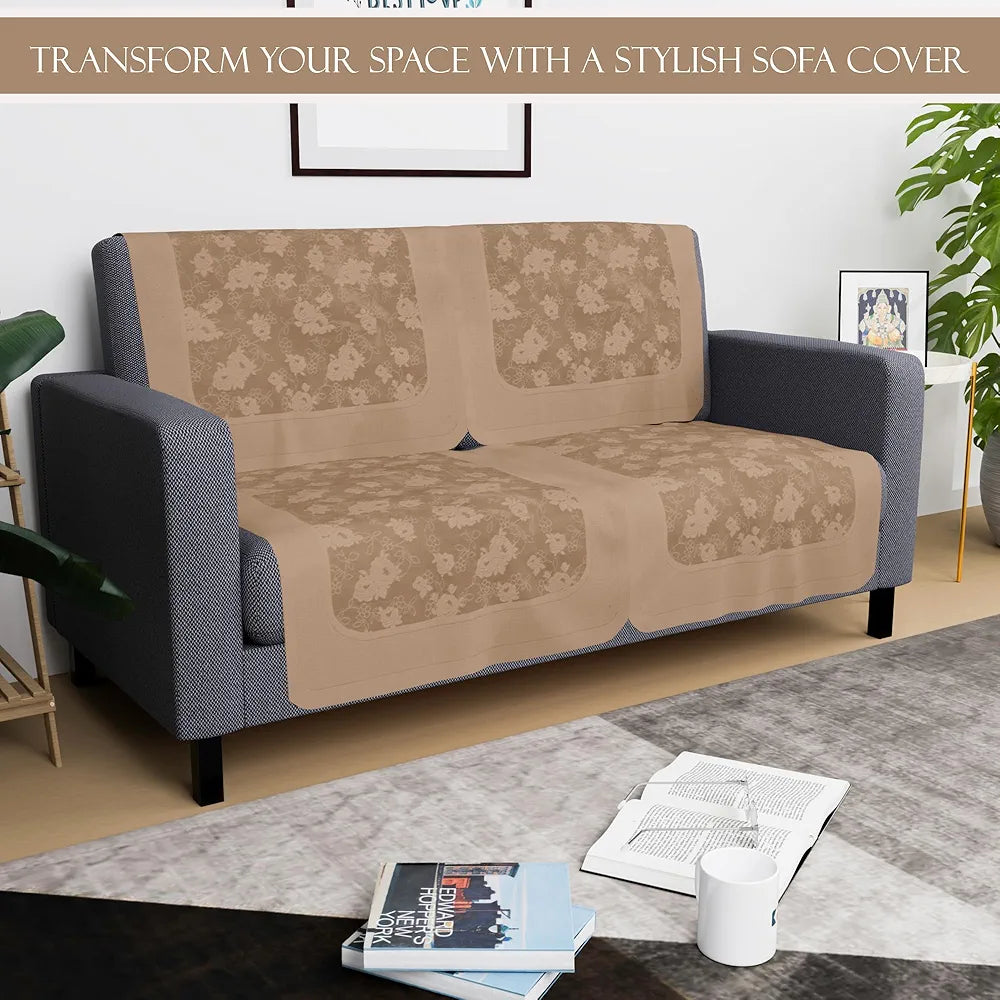 Kuber Industries Set of 4 Net Durable 2 Seater Sofa Covers for Living Room Self Net Hawaii Camel Brown
