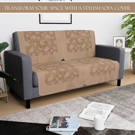 Kuber Industries Set of 4 Net Durable 2 Seater Sofa Covers for Living Room Self Net Hawaii Camel Brown