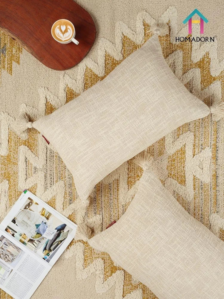 Homadorn Luxury Cotton Handmade Decorative Boho Throw Pillow Covers Off White