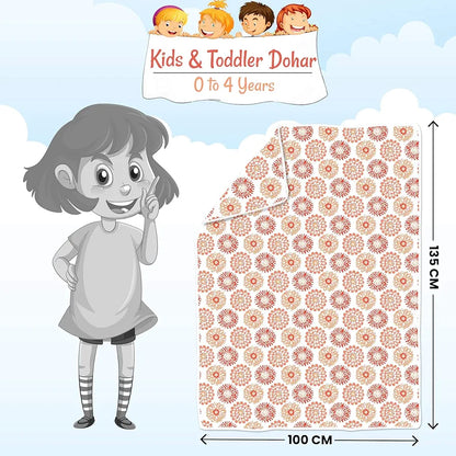 Divine Casa Floret 100% Cotton Single Kids Dohar 120 GSM Soft & Lightweight Throw Blanket Colour Red Orange