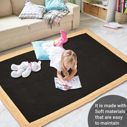 Kuber Industries 5x7 Feet Reversible Carpets for Living Room Machine Washable Border Black & Beige