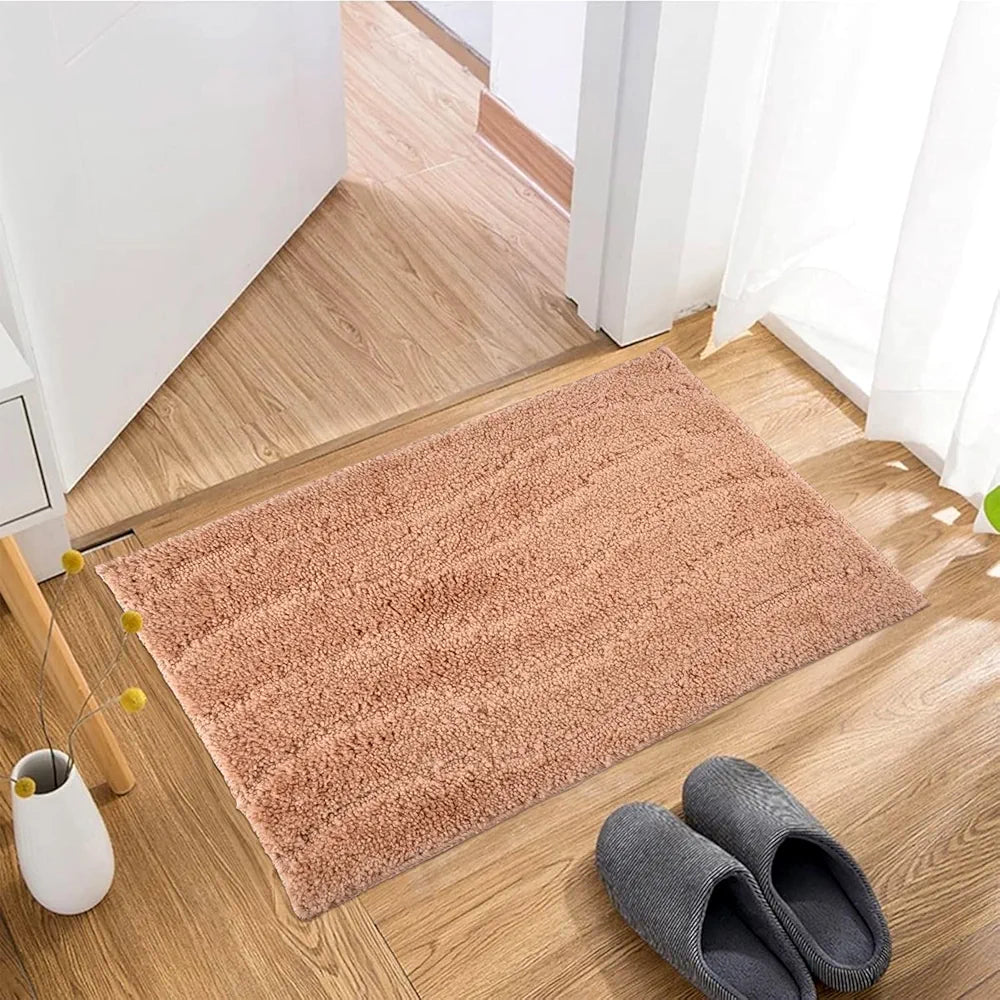 Kuber Industries Waves Shape Velvet Entrance Door Mat Light Brown