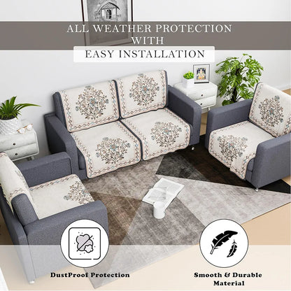 Kuber Industries Sofa Cover Net 2+1+1 Seater Sofa Slip Cover Set Flower Digital Embroidery Print-730 Green