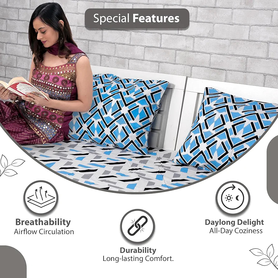 Divine Casa - 144 TC Super Soft Cotton Bedsheet for Double Bed  144 Thread Count Abstract Colour Grey & Blue