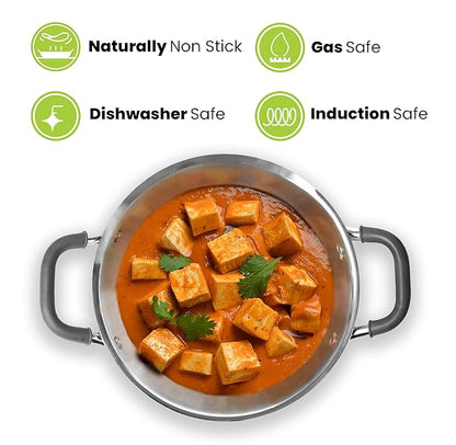 Allo Triply Stainless Steel Kadhai with Handles Perfect Kadhai for Curry 30cm 5.5 litres Without lid