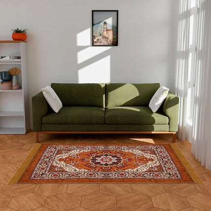 Kuber Industries Carpet 4x6 Feet Velvet Carpet-Rug for Home Decor Carpet Rug for Bedroom Golden