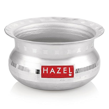 Hazel Aluminium Handi with Lid Machine Hammered Finish Biryani Rice Cooking Pot Gol 15.5 cm 1200 Ml Silver