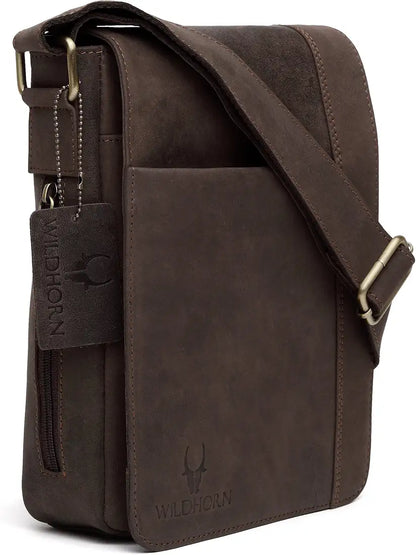 WildHorn Leather Sling Messenger Bag for Men I Multipurpose Crossbody Bag I Travel Bag with Adjustable Strap I IDIMENSION: L- 8 inch H- 10.5 inch W- 2.75 inch