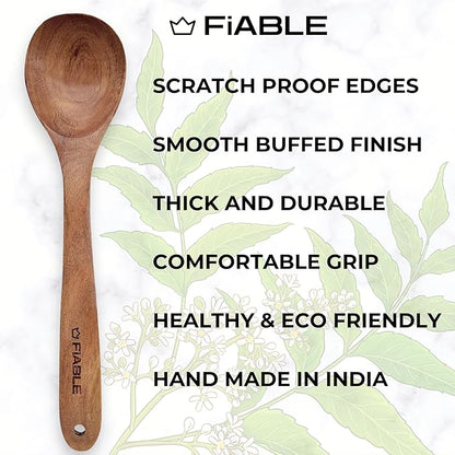 Fiable Pure Neem Wood Spatula Set for Cooking Baking and Mixing No Harmful Polish