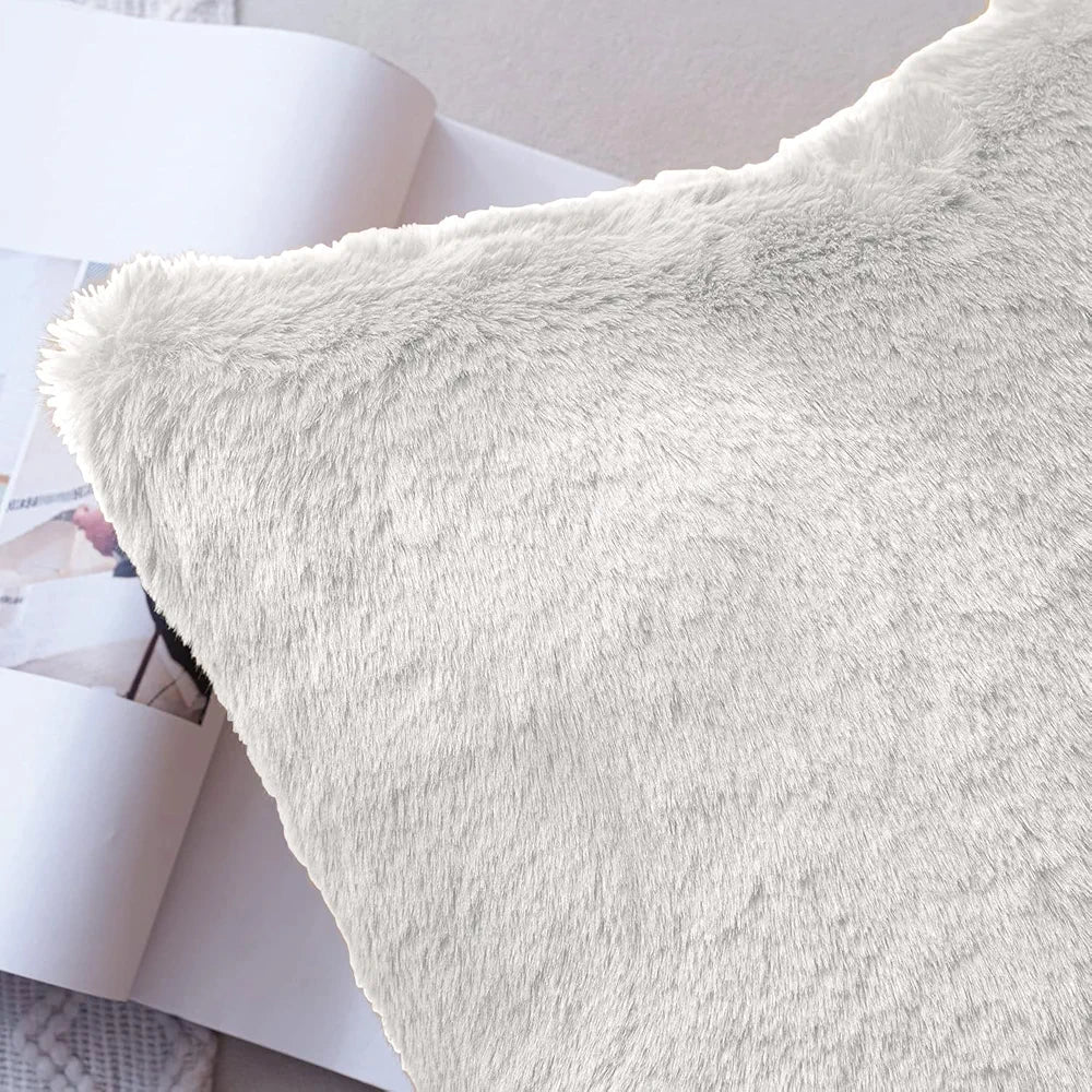 Luxe Home Cushion Cover Duble Side Rabbit Fur Plain Design Covers Set of 2 Colour White