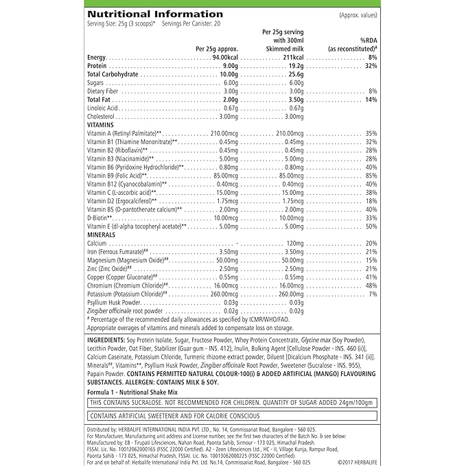 Herbalife Nutrition Formula 1 Nutritional Shake Mix Mango Flavour