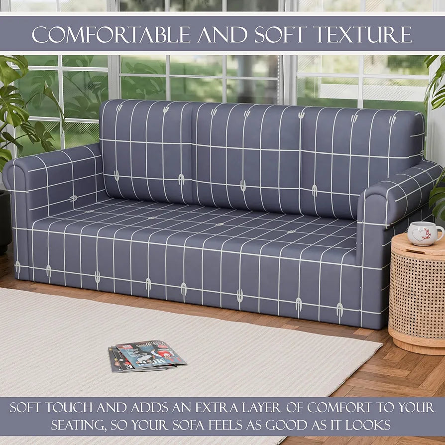 Kuber Industries Elastic Sofa Cover 3 Seater Stretchable Couch Slip Cover Grey