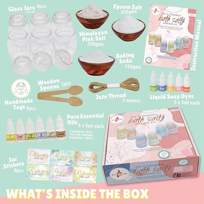 Kalakaram Diy Bath Salt Making Kit - Create 6 Reinvigorating Bath Salt Jars | Diy Kit for Kids | Activity Kit for Kids