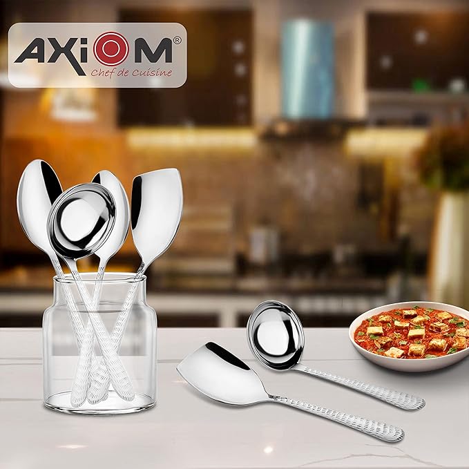 Axiom Serving Tools Stainless Steel 6 Piece Heavy Gauge Non-Stick Set Spoon for Serving