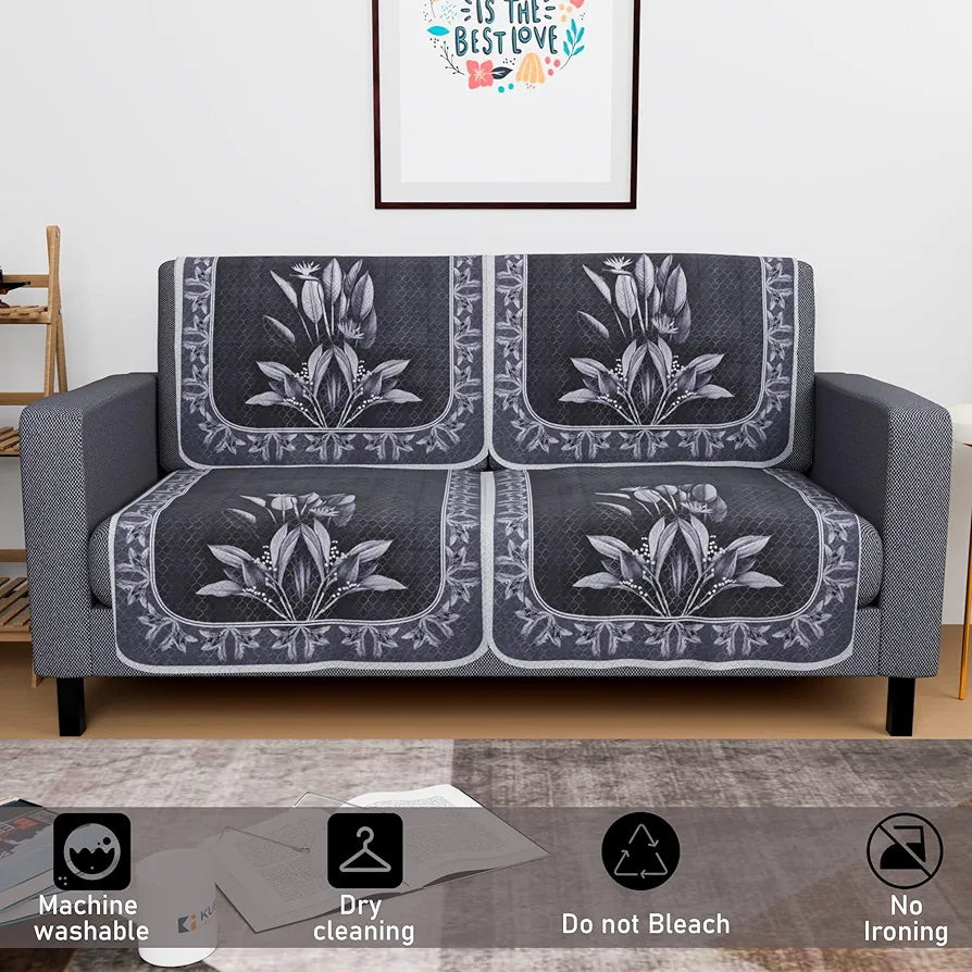 Kuber Industries Set of 4 Net Durable 2 Seater Sofa Covers Leaf Dark Grey & Lilac