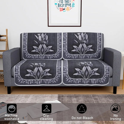 Kuber Industries Set of 4 Net Durable 2 Seater Sofa Covers Leaf Dark Grey & Lilac