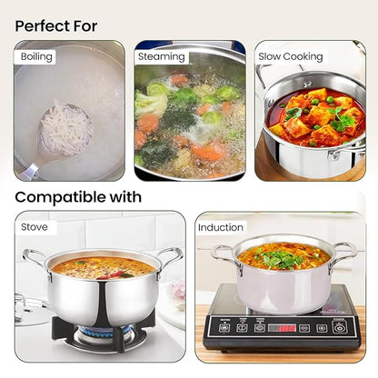 Savya Home Triply Stainless Steel Tope Patila with Lid Handi Casserole with lid 3L 20 cm