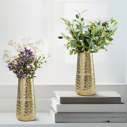 Behoma Metal Arrow Engrave Vase Golden Set of 2 Pcs Flowers not Included