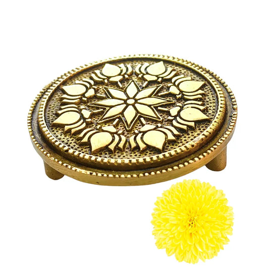 anciently Round Chowki | Pooja Chowki Round | Round Brass Chowki, Brass, Gold Colour, 1 Piece , Religious