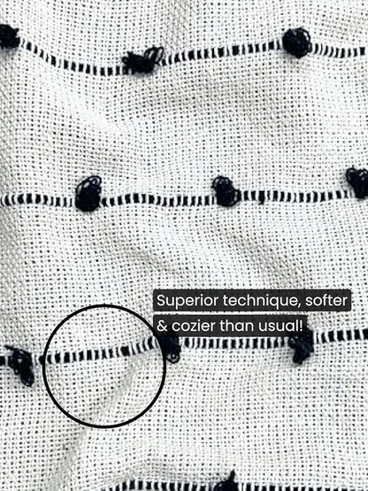 Sajavat Home Hand-Knitted Pure Cotton 3 Seater Sofa Throw Colour Beige & Black