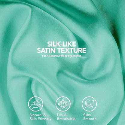 Cloth Fusion Satin Pillow Cover Set of 2 Pillow case with 3 Satin Soft Scrunchies Sea Green