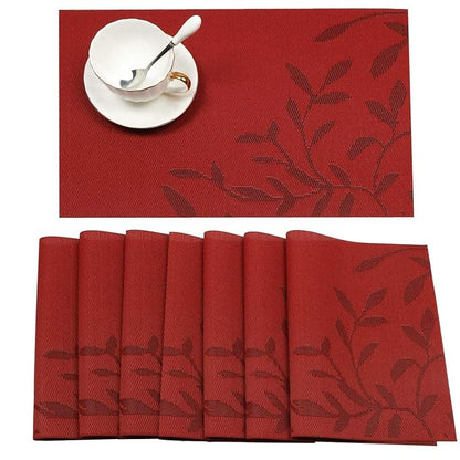 Leeonz PVC Reversible Vinyl Washable Table Mats for Dining Table Set of 8 Placemats Red PLC03-B