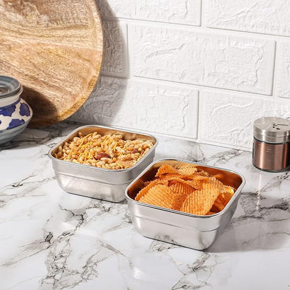 Femora Stainless Steel Square Serving Bowl Set of 2 | 750 Ml