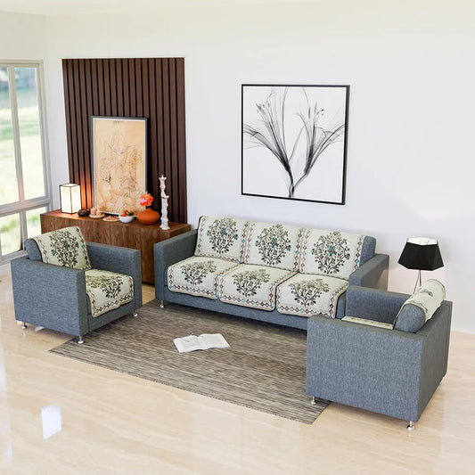 Kuber Industries Sofa Cover Net Sofa Slipcover Set 5 Seater Sofa Cover Flower Digital Embroidery Print-730 Green
