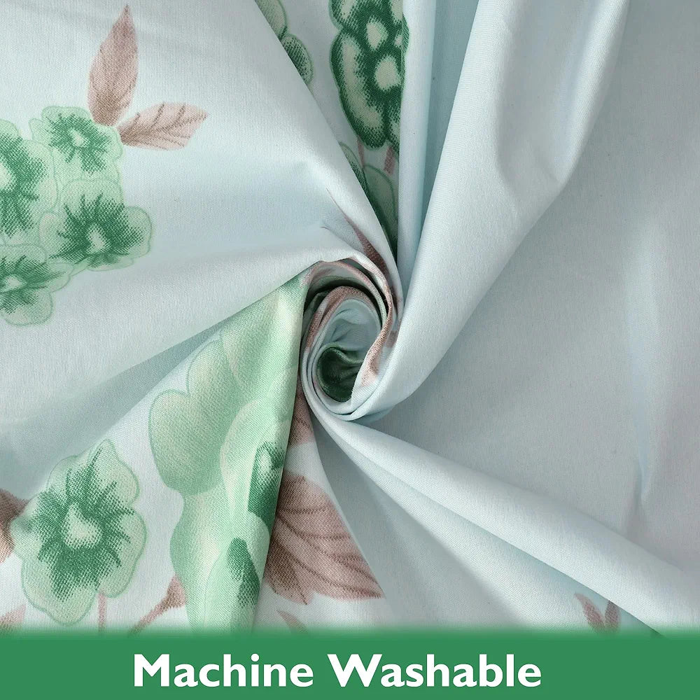 Fresh From Loom Floral Print 240 TC Microfiber Fitted King Size Bedsheet Set with 2 Pillow Cover Soft-Cyan