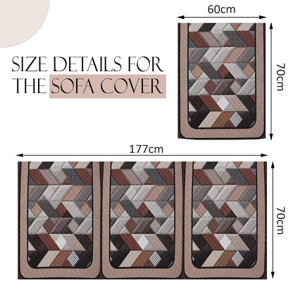 Kuber Industries Set of 16 Velvet Anti-Skid Sofa Cover 5-Seater with Arm Cover Triangular Cream & Brown